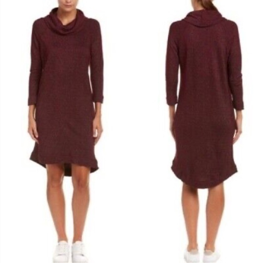 Evereve + Michael Stars maroon cowl neck dress hi-lo hem size small 3/4 sleeves